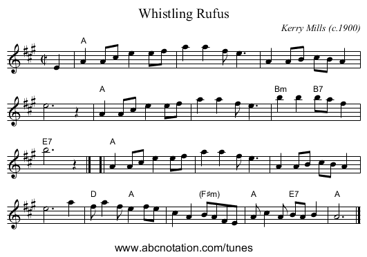 Whistling Rufus - staff notation