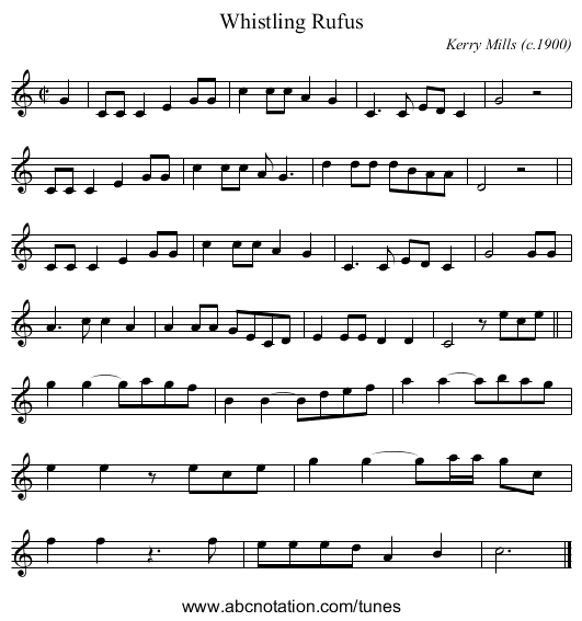 Whistling Rufus - staff notation