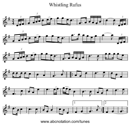 Whistling Rufus - staff notation