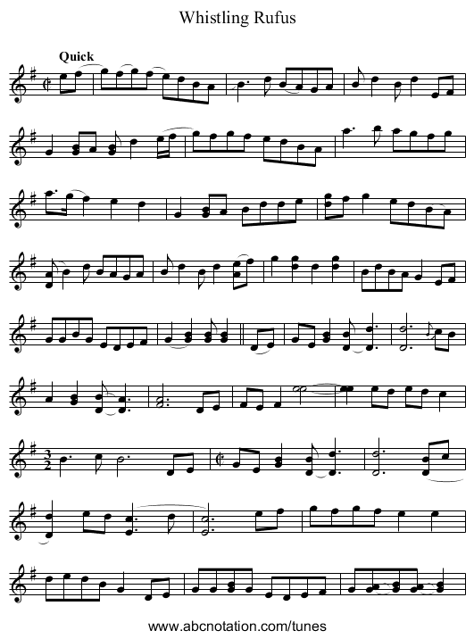 Whistling Rufus - staff notation