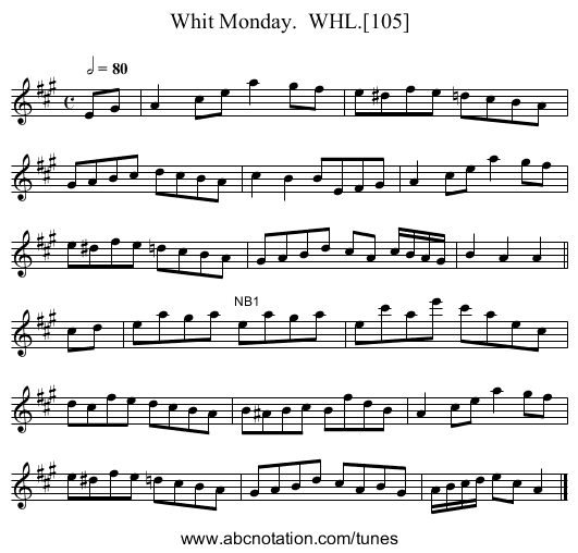 Whit Monday.  WHL.[105] - staff notation