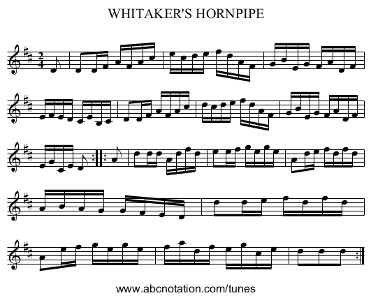 WHITAKER'S HORNPIPE - staff notation