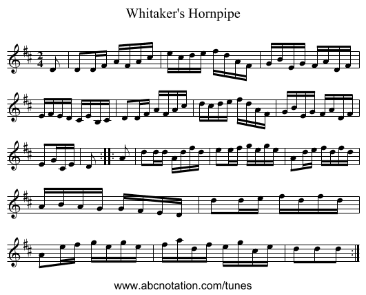 Whitaker's Hornpipe - staff notation