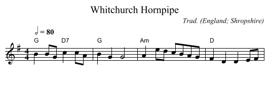 Whitchurch Hornpipe - staff notation