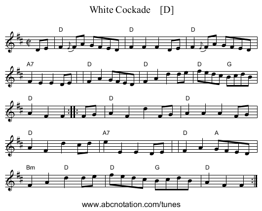 White Cockade    [D] - staff notation