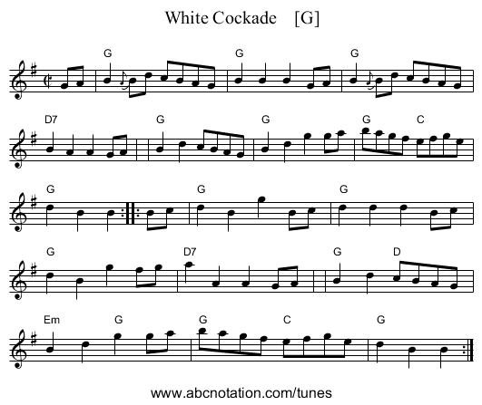 White Cockade    [G] - staff notation