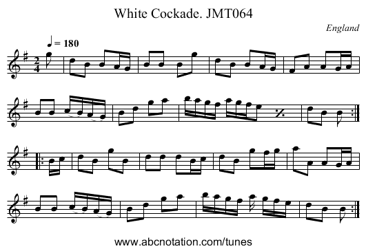 White Cockade. JMT064 - staff notation