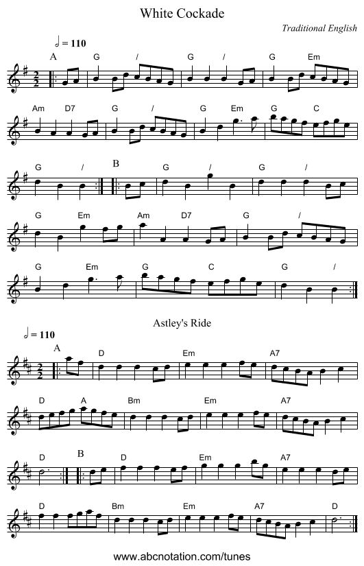 White Cockade - staff notation