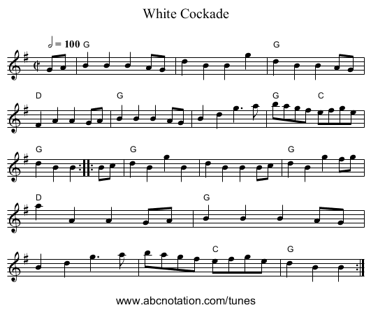 White Cockade - staff notation