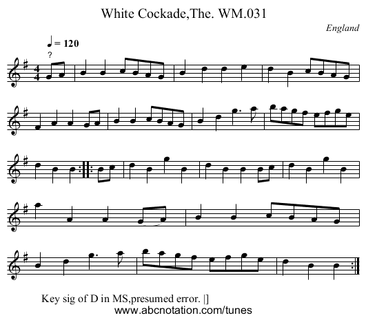 White Cockade,The. WM.031 - staff notation