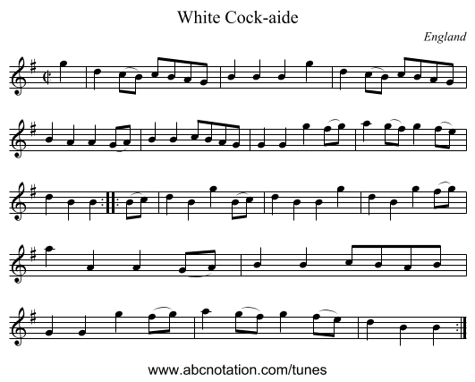 White Cock-aide - staff notation