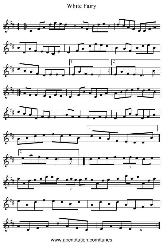 White Fairy - staff notation