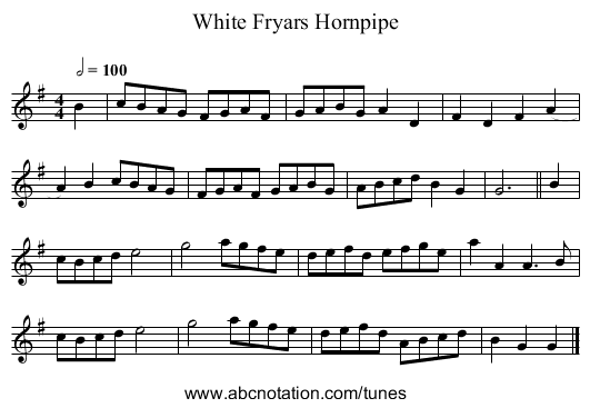 White Fryars Hornpipe - staff notation