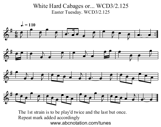 White Hard Cabages or... WCD3/2.125 - staff notation