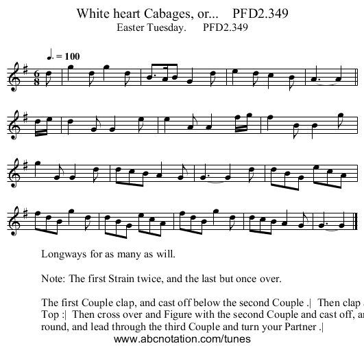 White heart Cabages, or...    PFD2.349 - staff notation