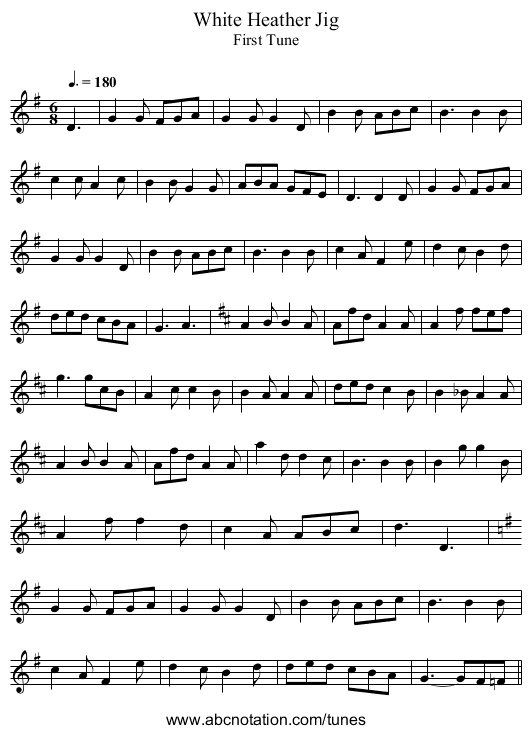 White Heather Jig - staff notation