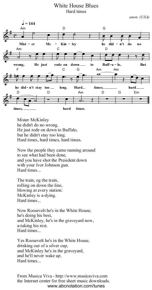 White House Blues - staff notation