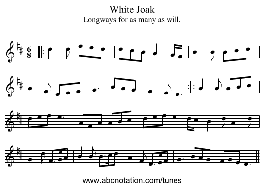 White Joak - staff notation