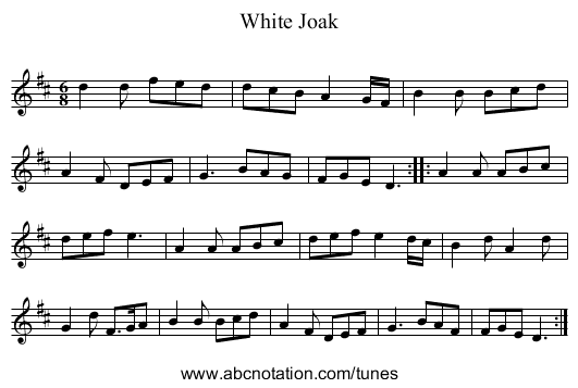 White Joak - staff notation