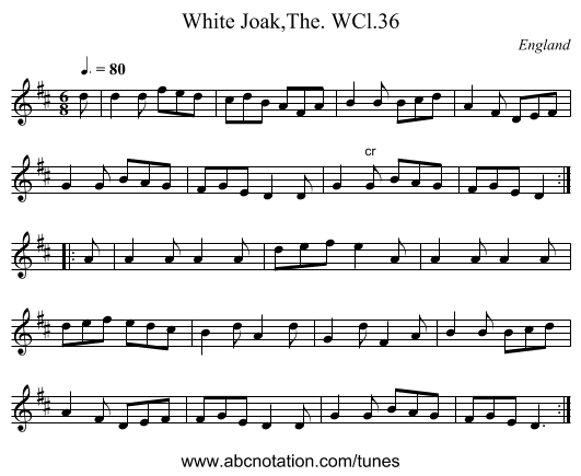 White Joak,The. WCl.36 - staff notation