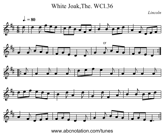 White Joak,The. WCl.36 - staff notation