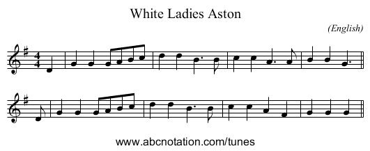 White Ladies Aston - staff notation