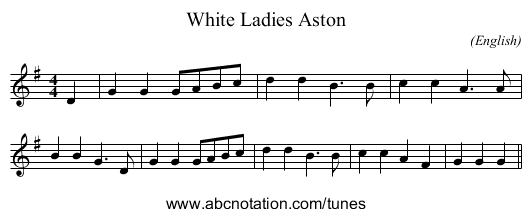 White Ladies Aston - staff notation