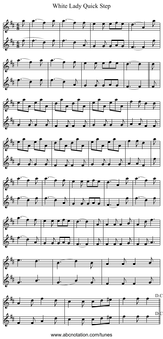 White Lady Quick Step - staff notation