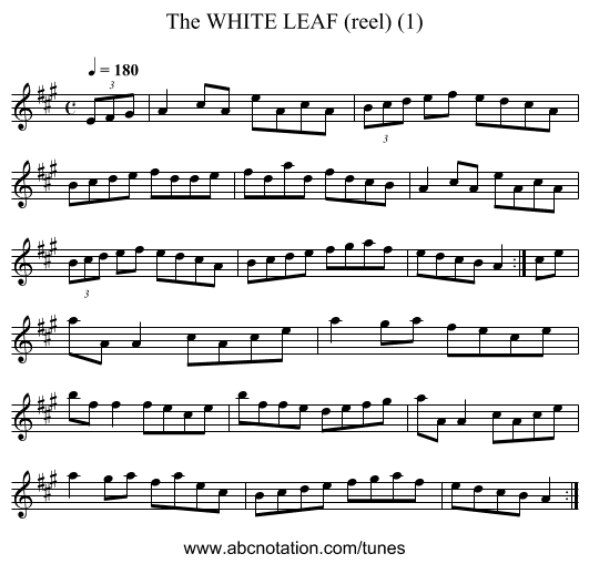 WHITE LEAF (reel) (1), The - staff notation