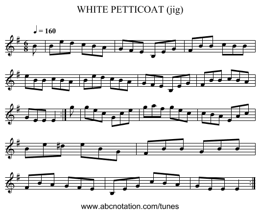 WHITE PETTICOAT (jig) - staff notation