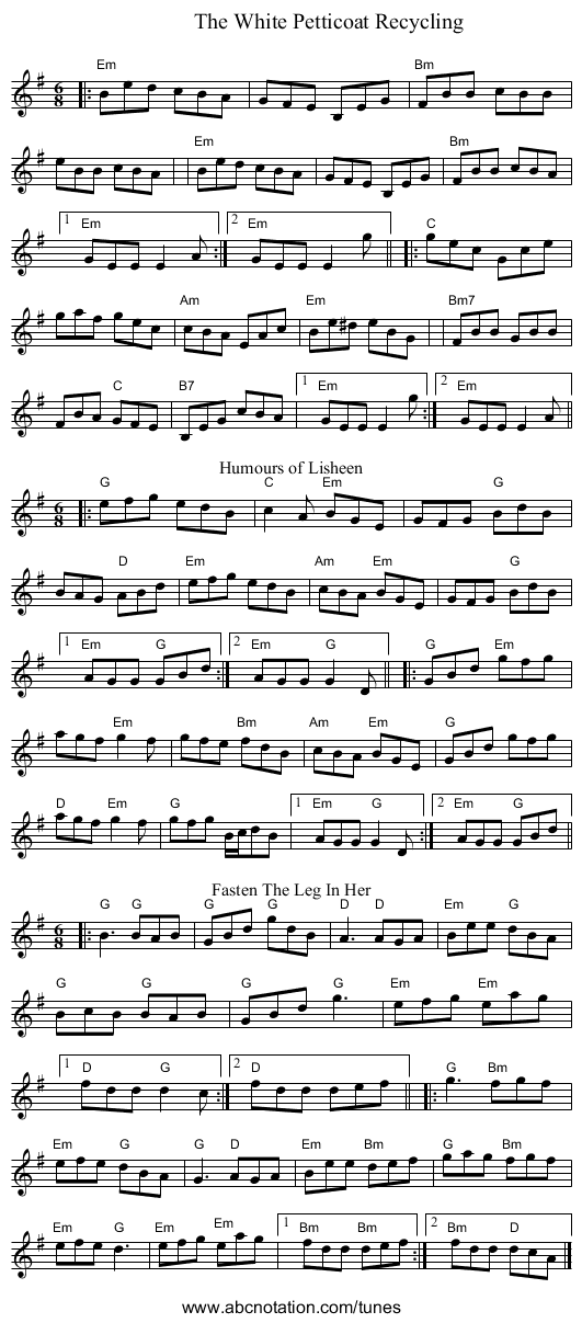 White Petticoat Recycling , The - staff notation