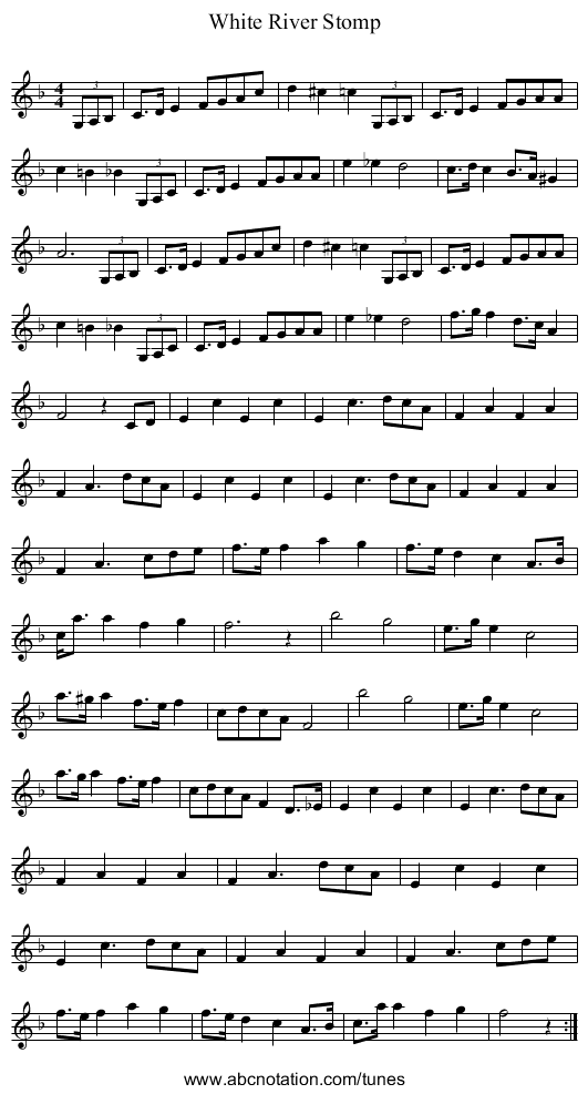 White River Stomp - staff notation