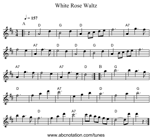 White Rose Waltz - staff notation
