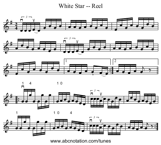 White Star -- Reel - staff notation