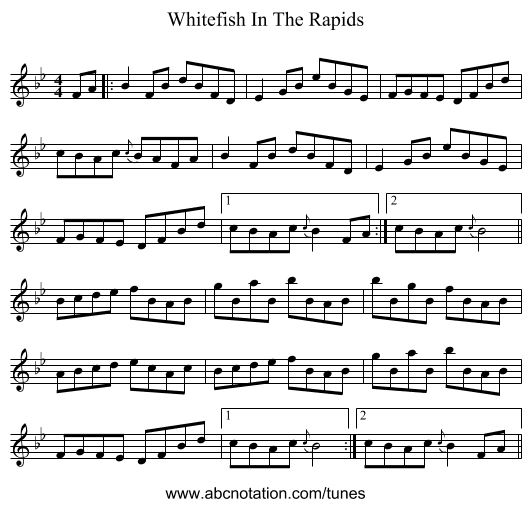 Whitefish In The Rapids - staff notation