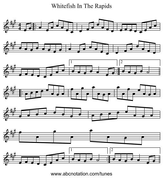 Whitefish In The Rapids - staff notation