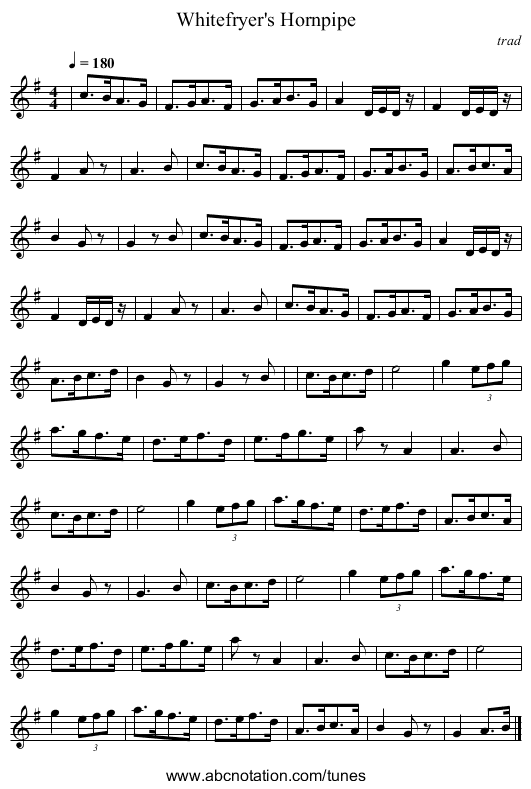 Whitefryer's Hornpipe - staff notation