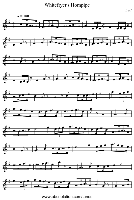 Whitefryer's Hornpipe - staff notation