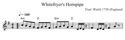 Whitefryer's Hornpipe - staff notation