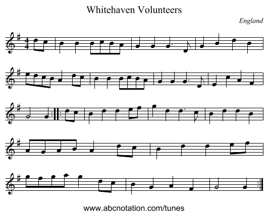 Whitehaven Volunteers - staff notation