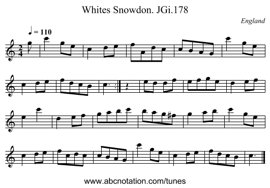 Whites Snowdon. JGi.178 - staff notation