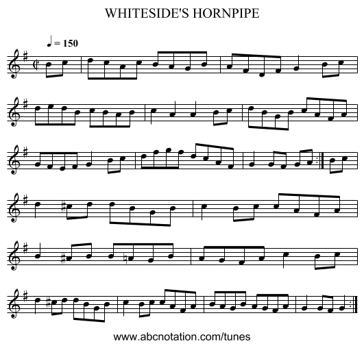 WHITESIDE'S HORNPIPE - staff notation