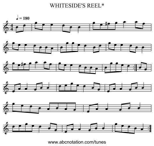 WHITESIDE'S REEL* - staff notation