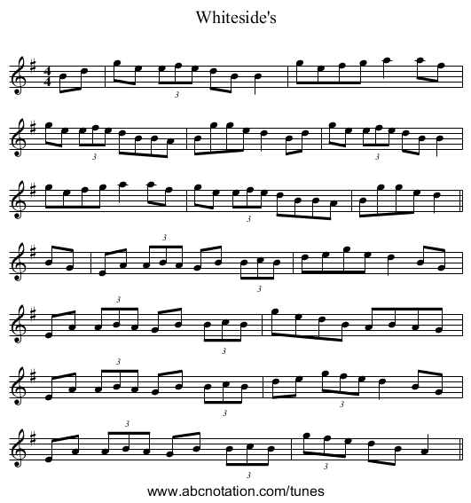 Whiteside's - staff notation