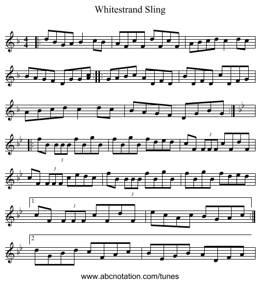 Whitestrand Sling - staff notation