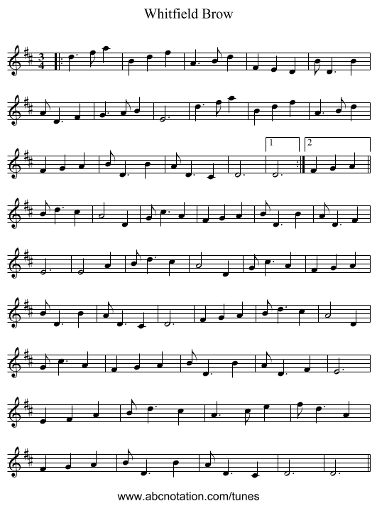Whitfield Brow - staff notation