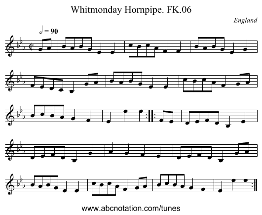 Whitmonday Hornpipe. FK.06 - staff notation