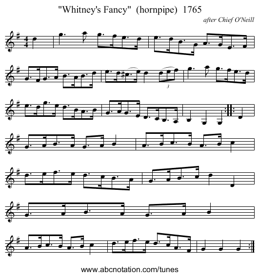 Whitney's Fancy  (hornpipe)  1765 - staff notation