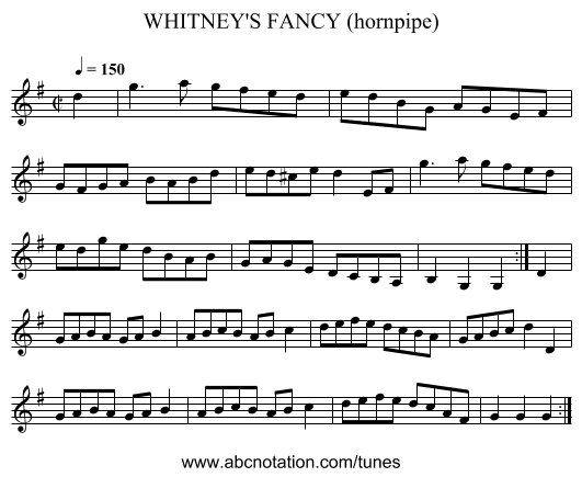 WHITNEY'S FANCY (hornpipe) - staff notation