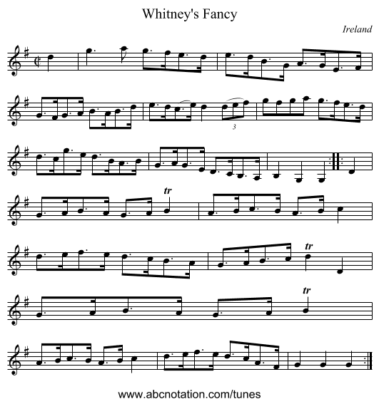 Whitney's Fancy - staff notation